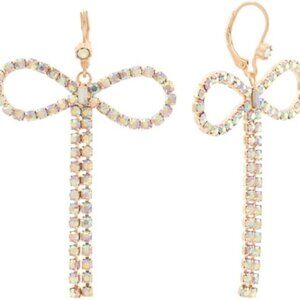 Betsey Johnson Crystal Bow Drop Earrings, Gold-Tone, Lever Back Closure
